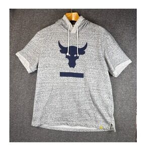 Under Armour Project Rock Short Sleeve Hoodie Men Size XL Gray Bull Logo Big Hit